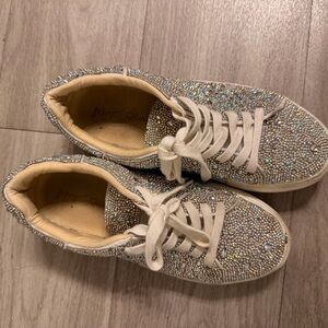 Betsey Johnson Crystal Embellished White Sneakers